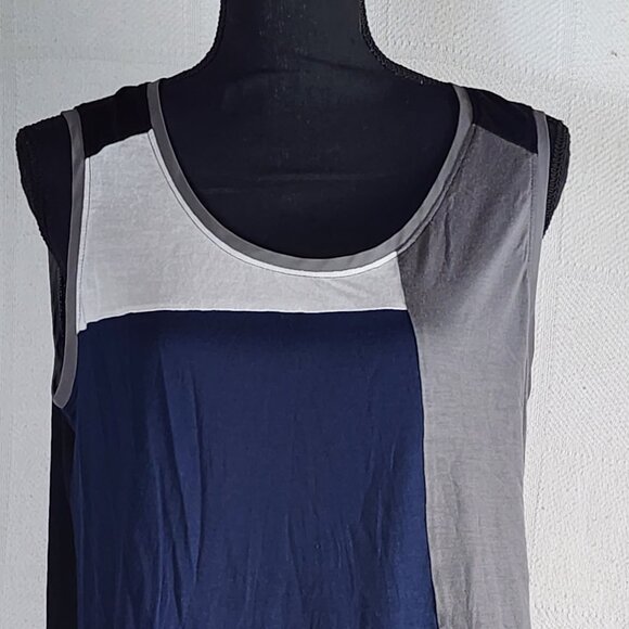 Lane Bryant Mixed Media Modal Poly Knit Woven Grey Navy White Ltwt Tank Sz 14/16 - Picture 2 of 16